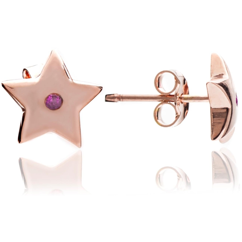 Exotic 18ct Rose Gold Vermeil On Sterling Silver Star Stud Earrings With Rubies